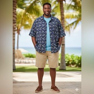 Tommy Bahama Men Beach Vacation Hawaiian Martini Glass Pineapple Blue Shirt 2XL